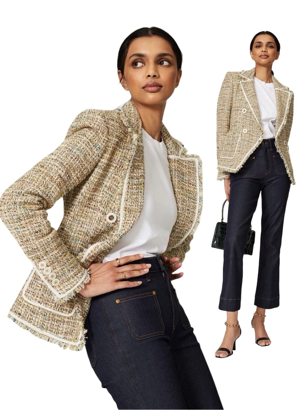 $695 VERONICA BEARD Theron Multi Tweed Double Breasted Jacket Blazer Size 4
